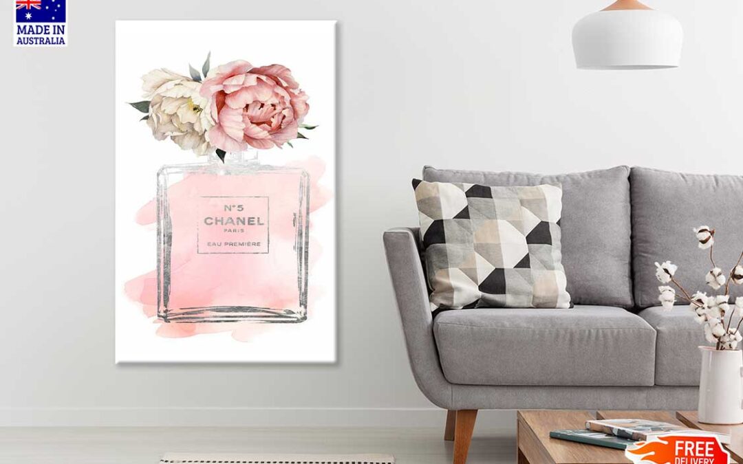 Bella Home Pink Peony Fashion Bottle Print Canvas Ready to hang