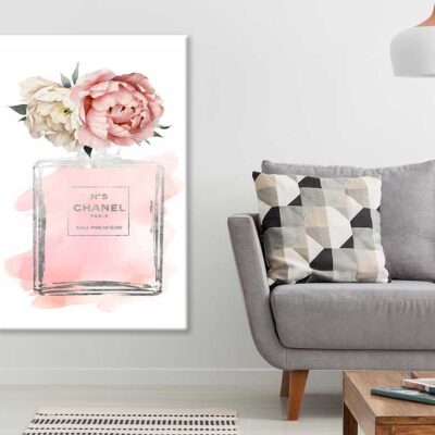 Bella Home Pink Peony Fashion Bottle Print Canvas Ready to hang