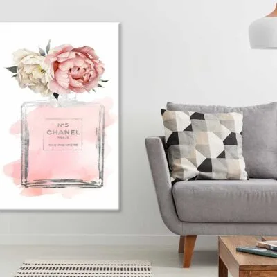 Bella Home Pink Peony Fashion Bottle Print Canvas Ready to hang
