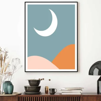 Moon over Mountain Vector Art Home Decor Premium Quality Poster Print Choose Your Sizes