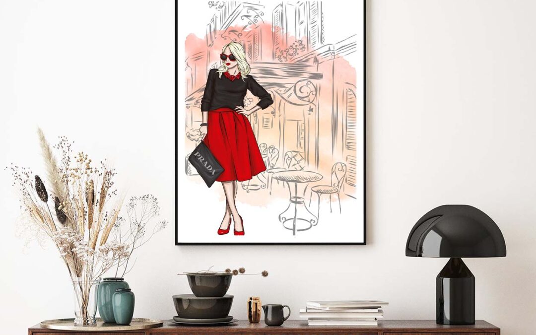 Red Shaded Fashion Store with Lady Design Home Decor Premium Quality Poster Print Choose Your Sizes