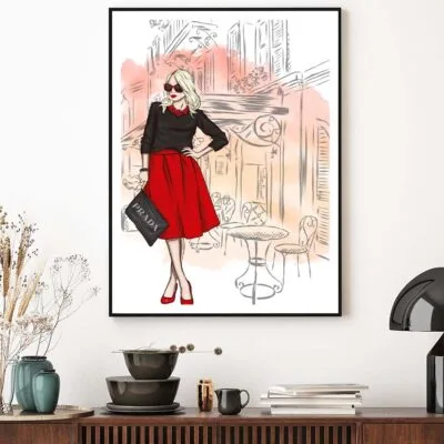 Red Shaded Fashion Store with Lady Design Home Decor Premium Quality Poster Print Choose Your Sizes