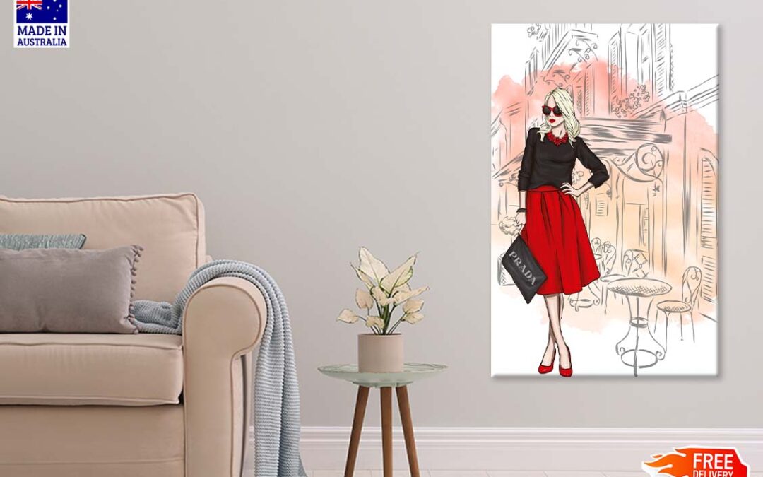 Red Shaded Fashion Store with Lady Print 100% Australian Made