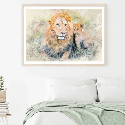 Lion with Cub Watercolor Painting Home Decor Premium Quality Poster Print Choose Your Sizes