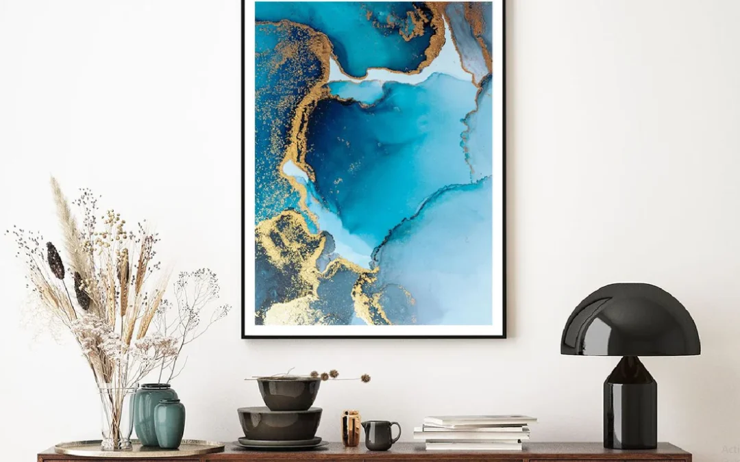 Blue & Gold Splash Abstract Design Home Decor Premium Quality Poster Print Choose Your Sizes