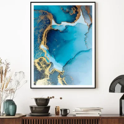 Blue & Gold Splash Abstract Design Home Decor Premium Quality Poster Print Choose Your Sizes