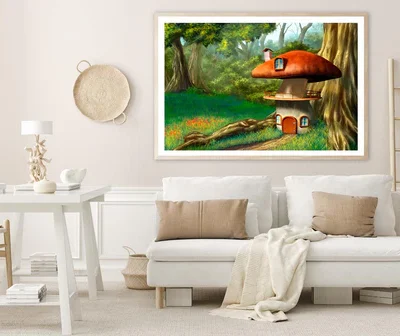 Mushroom House in An Enchanted Forest Wall Art Decor 100% Australian Made
