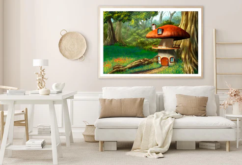 Mushroom House in An Enchanted Forest Wall Art Decor 100% Australian Made