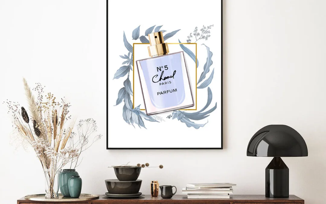 Grey Leaves & Perfume Bottle Home Decor Premium Quality Poster Print Choose Your Sizes