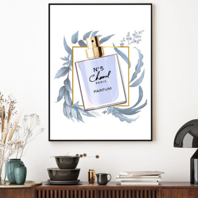 Grey Leaves & Perfume Bottle Home Decor Premium Quality Poster Print Choose Your Sizes