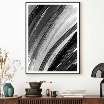 B&W Watercolor Brush Textured Design Home Decor Premium Quality Poster Print Choose Your Sizes