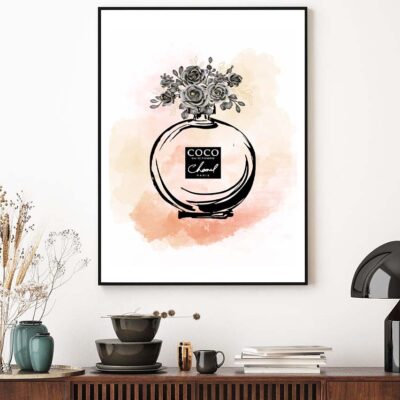 Black Flowers with Elegant Fashion Bottle Design Home Decor Premium Quality Poster Print Choose Your Sizes
