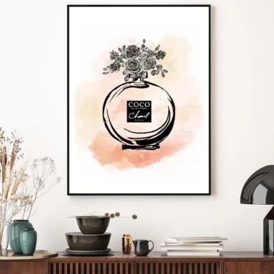 Black Flowers with Elegant Fashion Bottle Design Home Decor Premium Quality Poster Print Choose Your Sizes