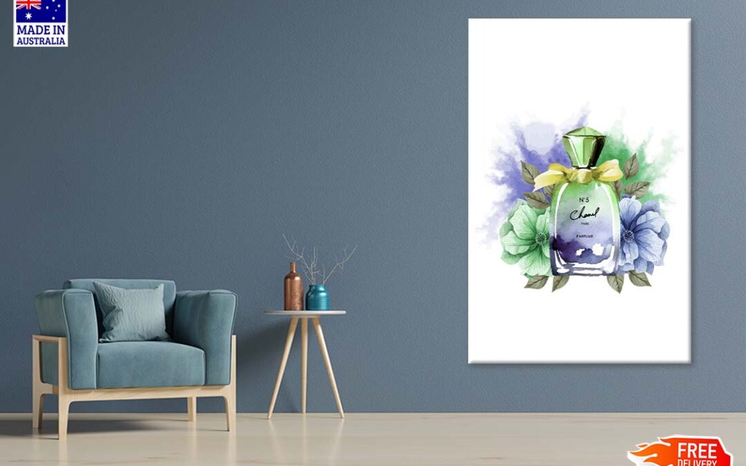 Perfume Bottle with Green Blue Flowers Print 100% Australian Made