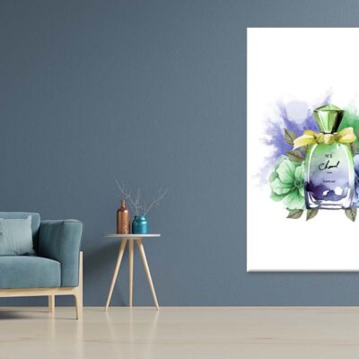 Perfume Bottle with Green Blue Flowers Print 100% Australian Made