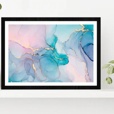 Blue Abstract Fluid Art Painting Glass Framed Wall Art, Ready to Hang Quality Print
