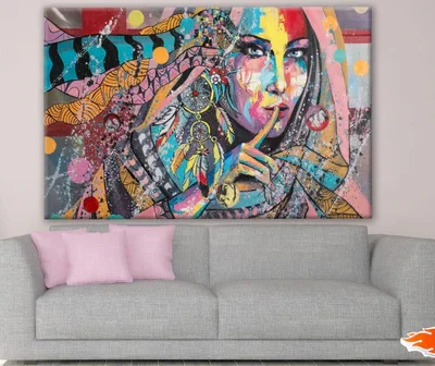 Indian Native Woman with Feather Headdress Painting Print 100% Australian Made