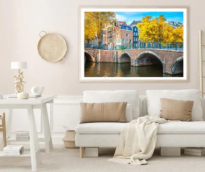 Houses & Bridge Cityscape Autumn Home Decor Premium Quality Poster Print Choose Your Sizes