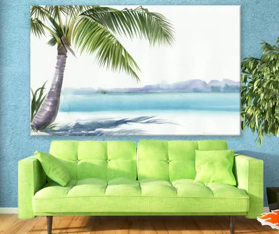 Coconut Tree in Sea Shore Painting Print 100% Australian Made
