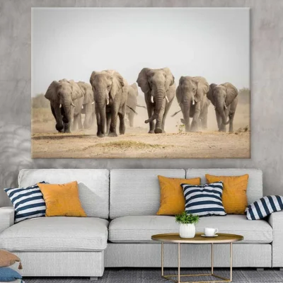 Elephants Walking on Dusty Road Photograph Print 100% Australian Made