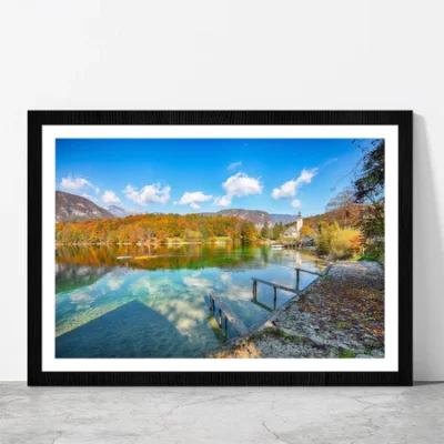 Church Of St.John On Bohinj Lake Glass Framed Wall Art, Ready to Hang Quality Print