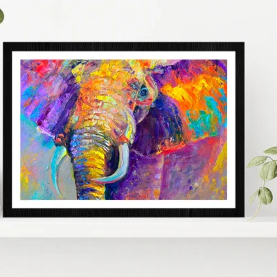 Colorful Elephant Painting Glass Framed Wall Art, Ready to Hang Quality Print