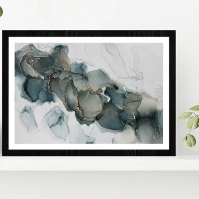 Grey & Gold Abstract Painting Glass Framed Wall Art, Ready to Hang Quality Print