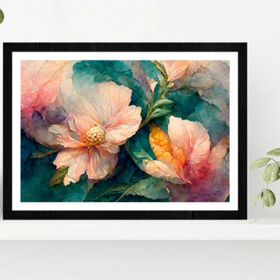Watercolor Floral Painting Glass Framed Wall Art, Ready to Hang Quality Print