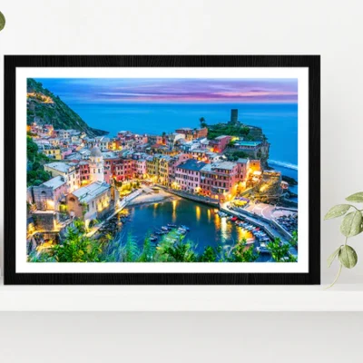 Picturesque Town Of Vernazza Glass Framed Wall Art, Ready to Hang Quality Print