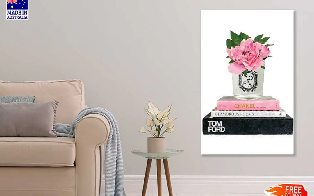 Bella Home Flower Perfume Bottle Fashion Books Painting Print Canvas Ready to hang
