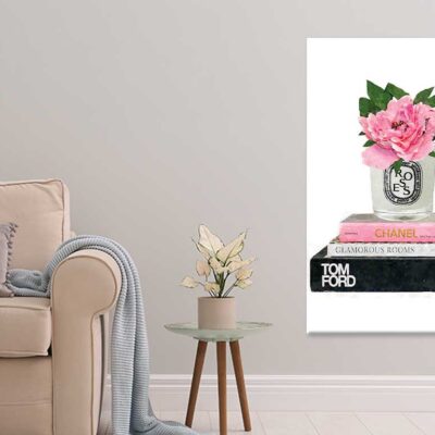 Bella Home Flower Perfume Bottle Fashion Books Painting Print Canvas Ready to hang