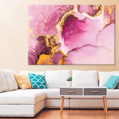 Pink Gold Liquid Ink Abstract Design Print 100% Australian Made