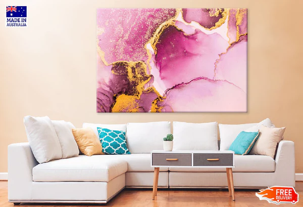 Pink Gold Liquid Ink Abstract Design Print 100% Australian Made