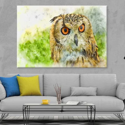 Orange Eye Owl Watercolor Painting Print 100% Australian Made