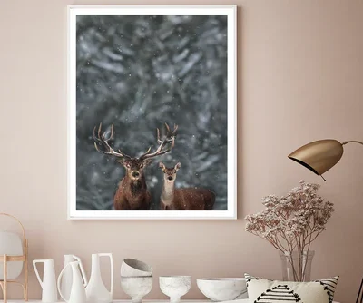 Deers In Forest & Winter View Photograph Home Decor Premium Quality Poster Print Choose Your Sizes