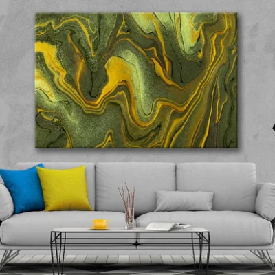 Bella Home Dark Green Gold Abstract Acrylic Print Canvas Ready to hang