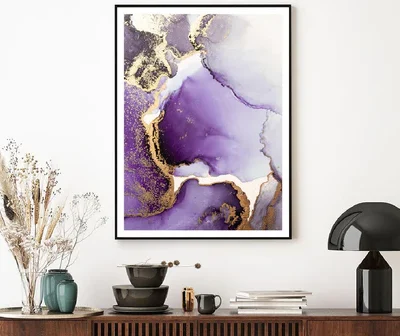 Purple & Gold Splash Abstract Design Home Decor Premium Quality Poster Print Choose Your Sizes