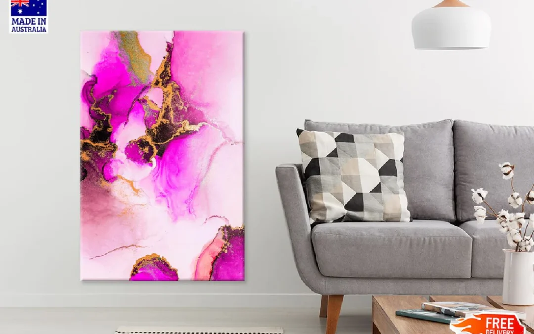 Pink & Gold Fluid Abstract Design Print 100% Australian Made