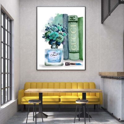 Blue Green Fashion Perfume with Flowers Design Home Decor Premium Quality Poster Print Choose Your Sizes
