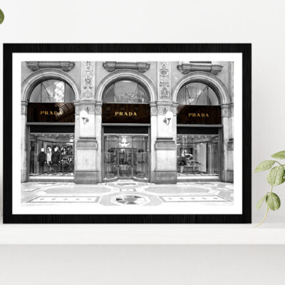 B&W Fashion Store in Vittorio Emanuele Glass Framed Wall Art, Ready to Hang Quality Print