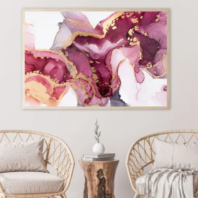 Red Pink & Gold Lines Abstract Design Home Decor Premium Quality Poster Print Choose Your Sizes