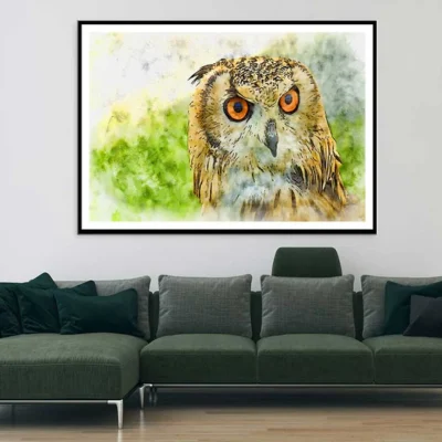 Orange Eye Owl Watercolor Painting Home Decor Premium Quality Poster Print Choose Your Sizes