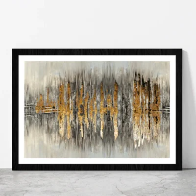Grey & Gold Abstract Painting Glass Framed Wall Art, Ready to Hang Quality Print