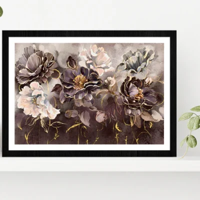 Flower Rose Leaves Botanic paint Glass Framed Wall Art, Ready to Hang Quality Print