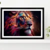 Lion Colorful Oil Painting Glass Framed Wall Art, Ready to Hang Quality Print
