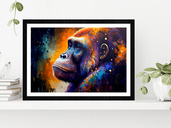 Colorful Gorilla Oil Painting Glass Framed Wall Art, Ready to Hang Quality Print