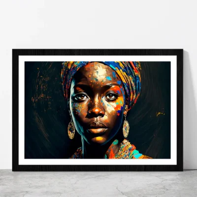 Black Woman Colorful Painting Glass Framed Wall Art, Ready to Hang Quality Print
