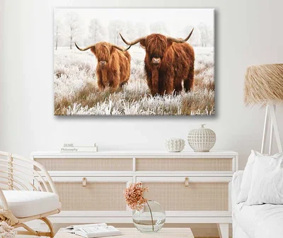 Bella Home Small & Big Highland Cow Print Canvas Ready to hang