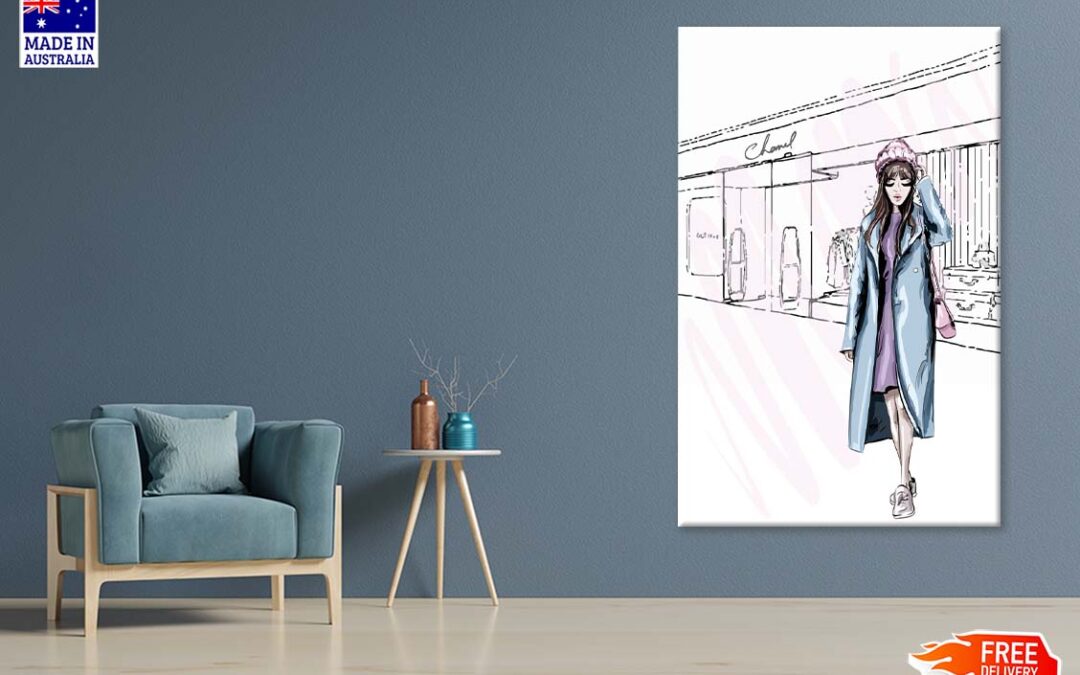 Stylish Blue Colored Girl with Fashion Store Print 100% Australian Made