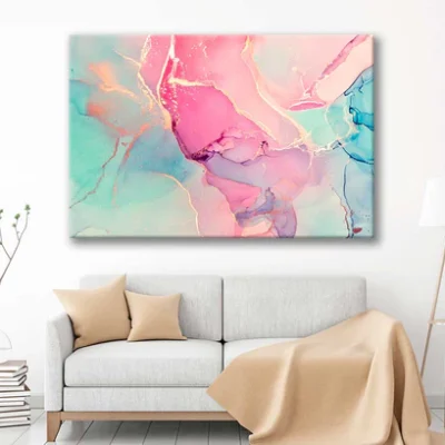 Bella Home Pink & Blue Color Abstract Print Canvas Ready to hang